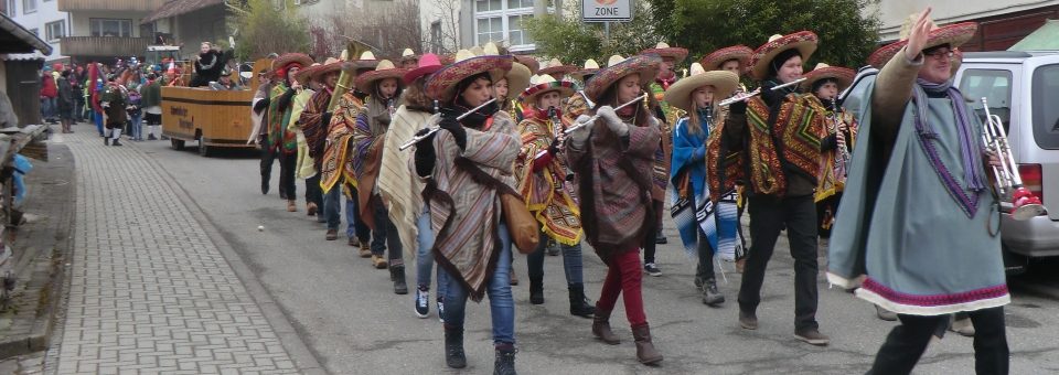 Musikerinnen und Musiker mit Sombreros beim Umzug