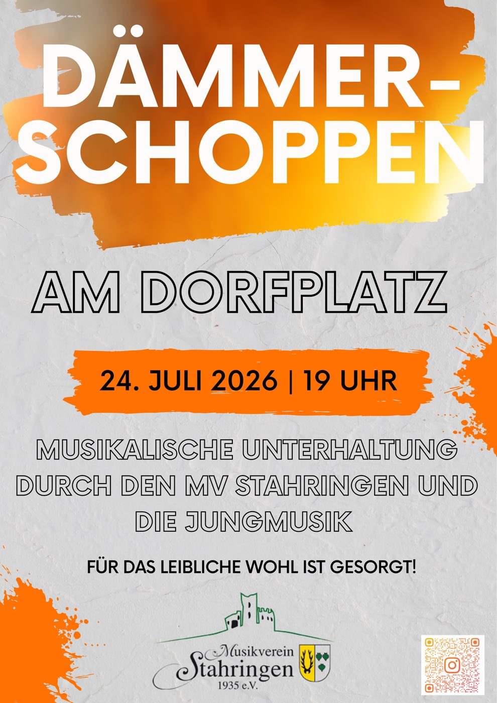 Plakat: Dämmerschoppen am Dorfplatz, 24. Juli 2026, 19 Uhr